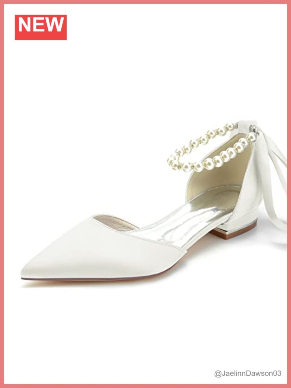 Women's Pointed Toe Pearl Bridal Flats Rhinestone Wedding Shoes Low Heel Satin